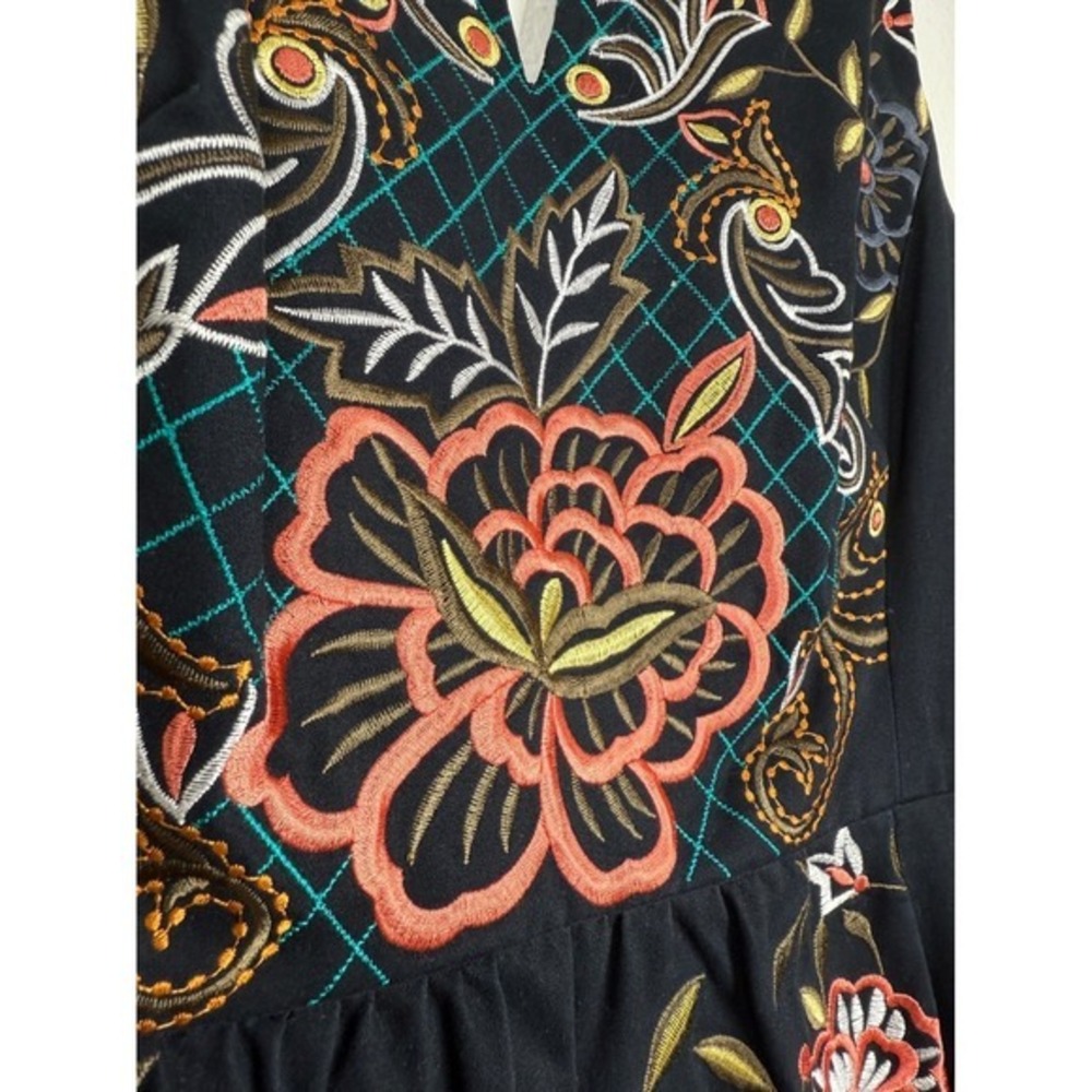 Moulinette Soeurs Embroidered Dress Sleeveless Black Floral Size 6 Party - Picture 4 of 6